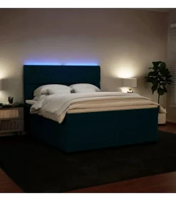 Sale Boxspring met matras fluweel blauw 200x200 cm Bedden