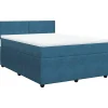 Best Boxspring met matras fluweel blauw 160x200 cm Bedden