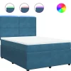 Clearance Boxspring met matras fluweel blauw 160x200 cm Bedden