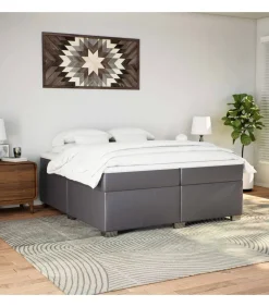 Outlet Boxspring met matras kunstleer grijs 200x200 cm Bedden