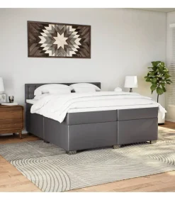 Boxspring met matras kunstleer grijs 200x200 cm Bedden