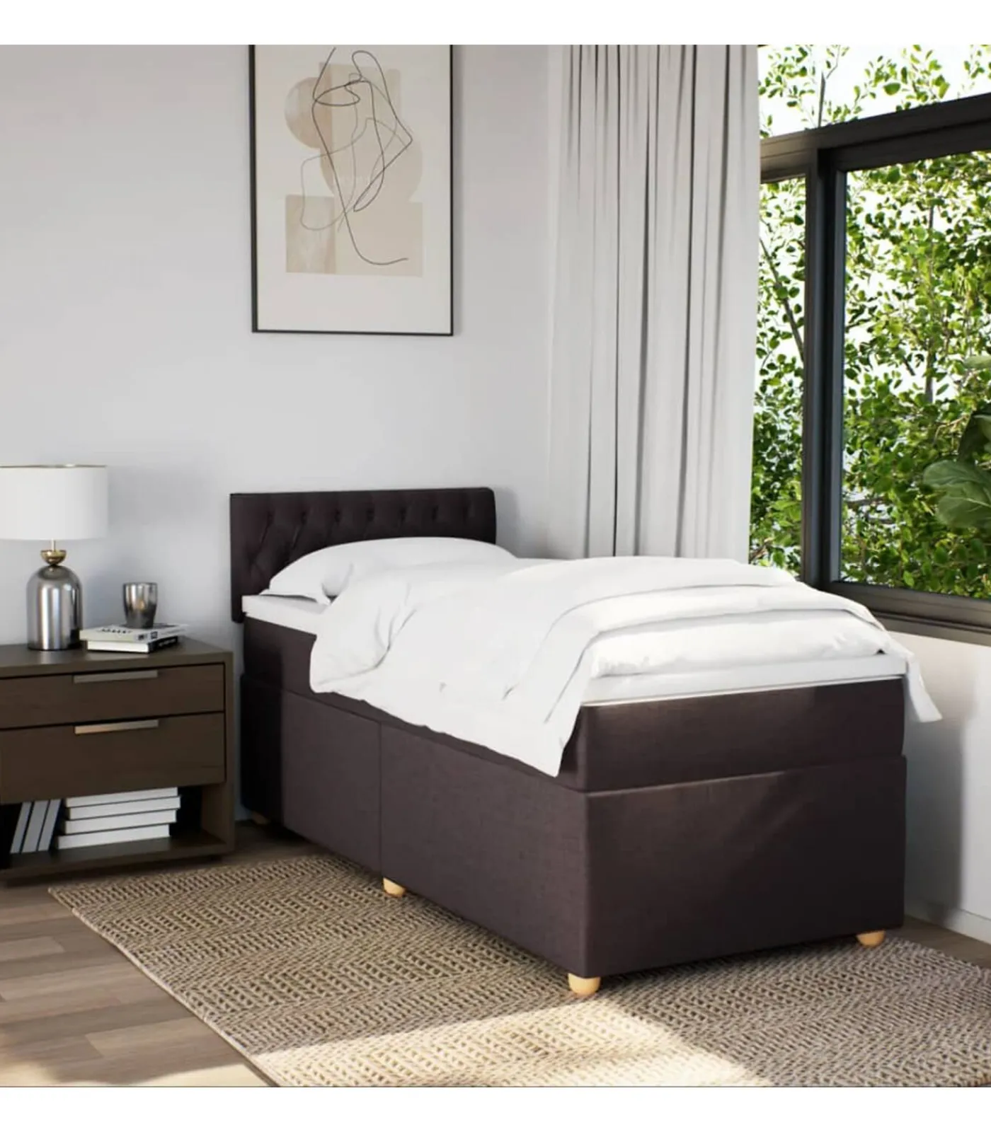 Best Boxspring met matras stof donkerbruin 90x200 cm Bedden