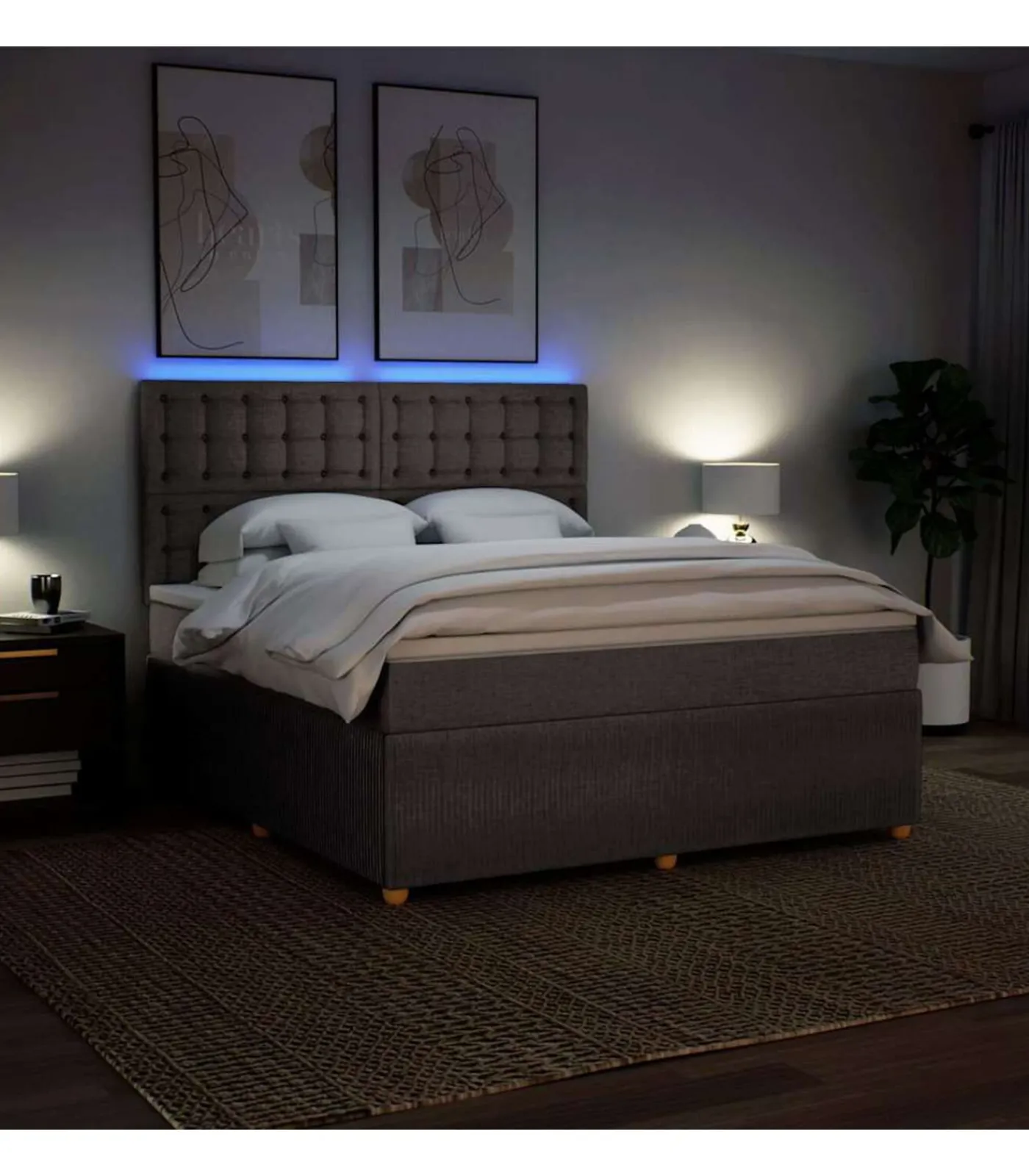 Boxspring met matras stof taupe 180x200 cm Bedden