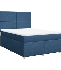 New Boxspring met matras stof blauw 140x200 cm Bedden