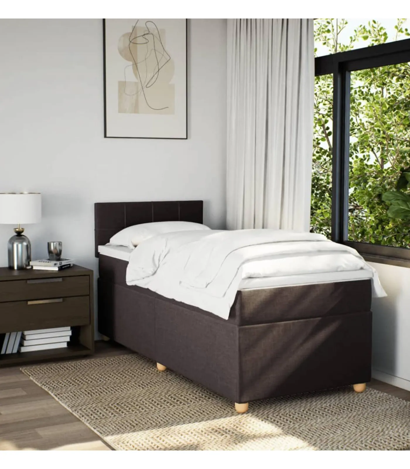 Online Boxspring met matras stof donkerbruin 90x200 cm Bedden