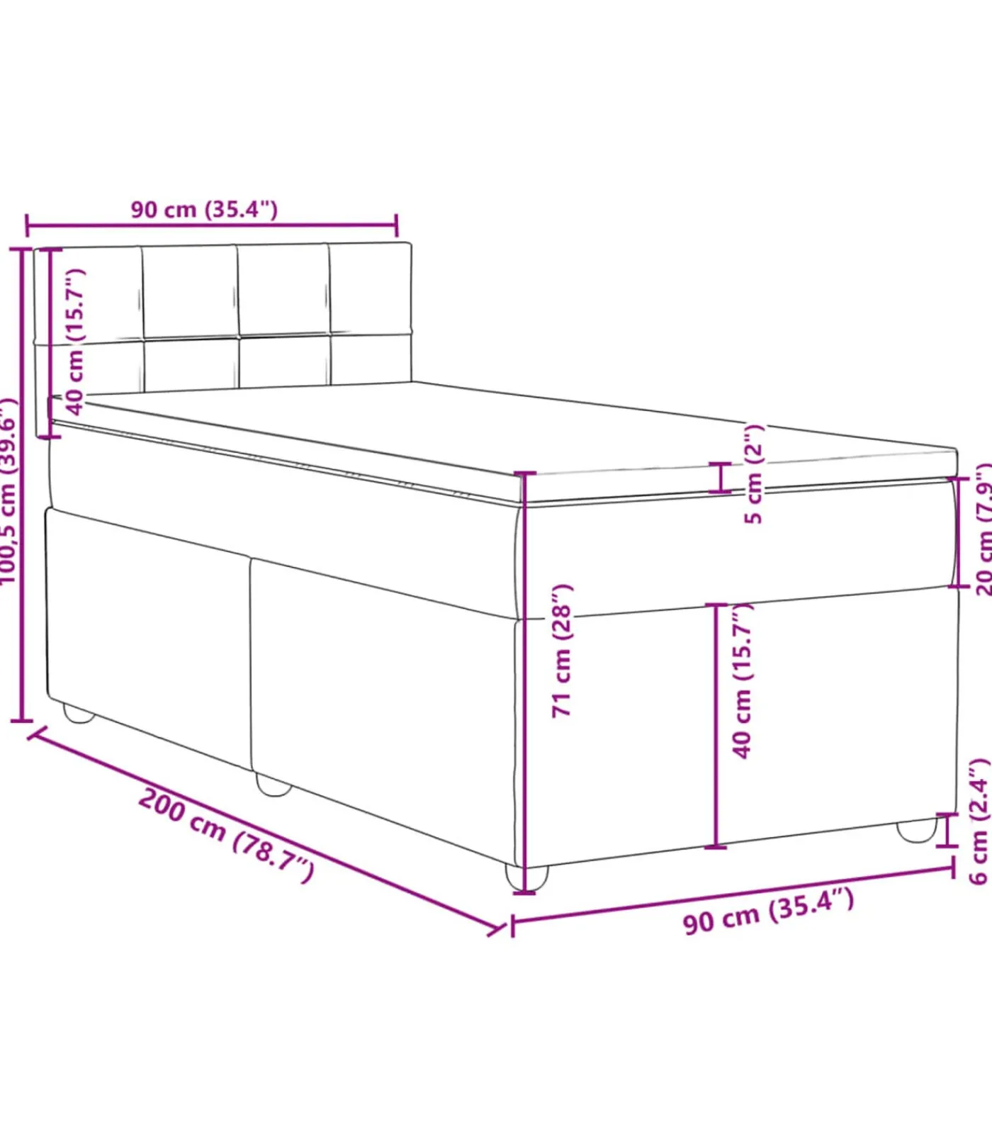 Online Boxspring met matras stof donkerbruin 90x200 cm Bedden
