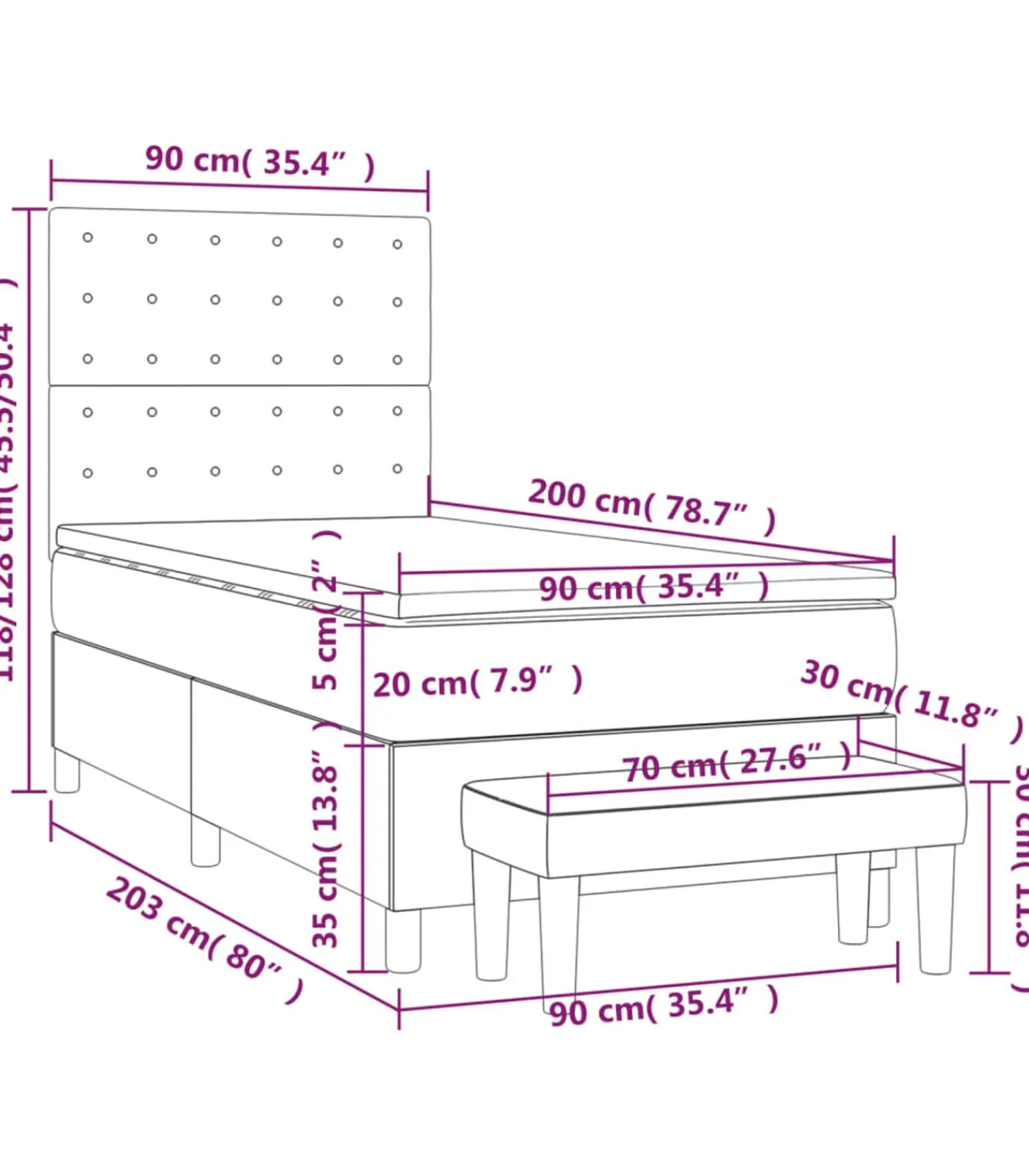 Boxspring met matras stof crèmekleurig 90x200 cm Bedden