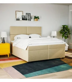 Sale Boxspring met matras stof crèmekleurig 200x200 cm Bedden