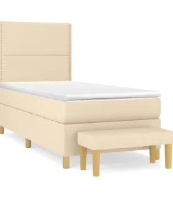 New Boxspring met matras stof crèmekleurig 90x200 cm Bedden