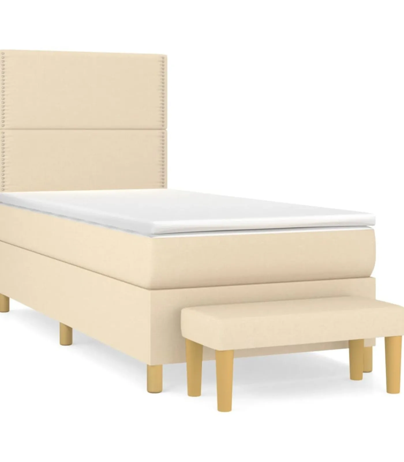 New Boxspring met matras stof crèmekleurig 90x200 cm Bedden