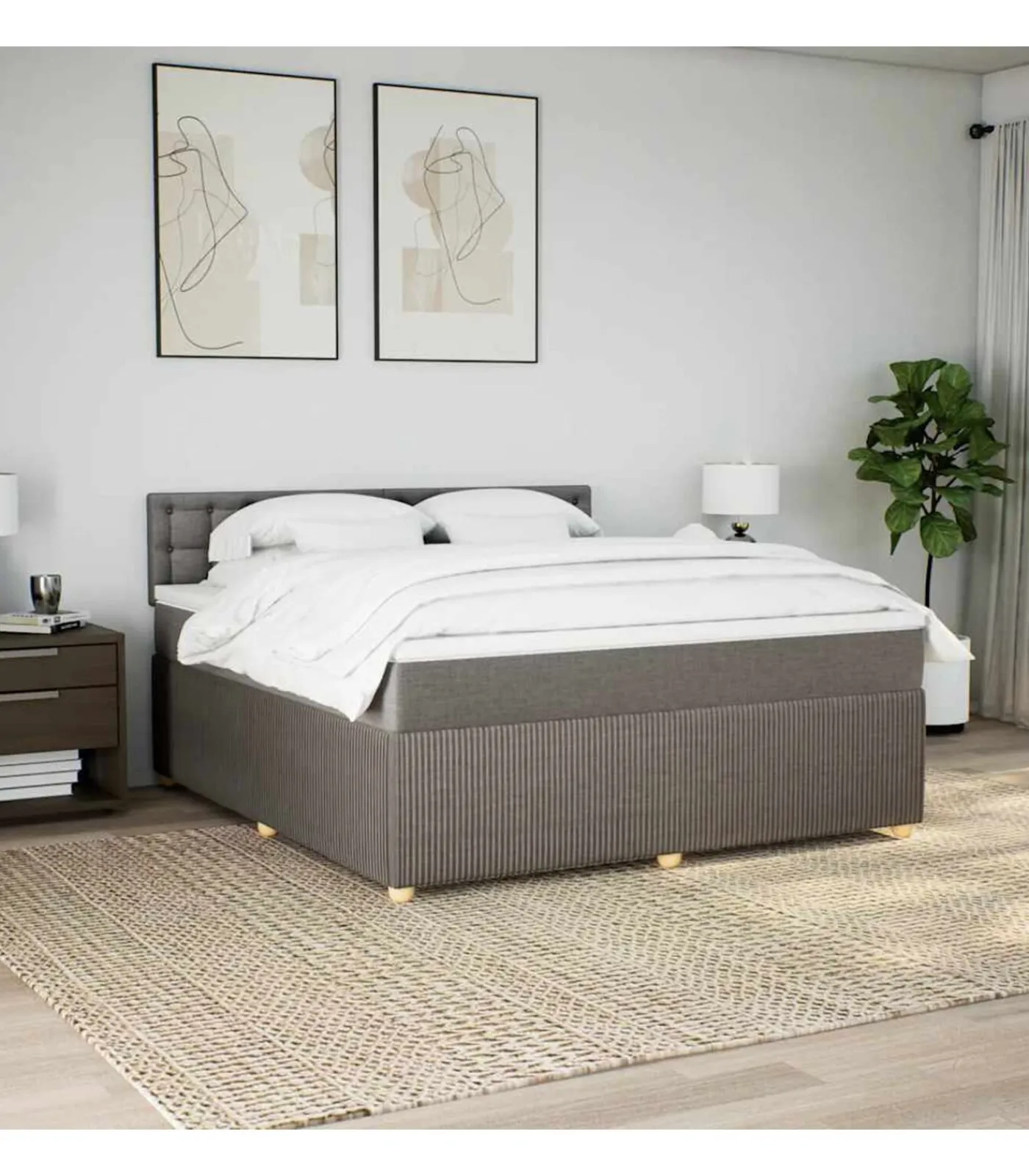 Hot Boxspring met matras stof taupe 180x200 cm Bedden