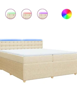 Sale Boxspring met matras stof crèmekleurig 200x200 cm Bedden