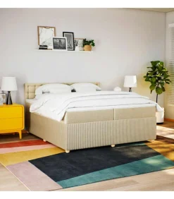 Sale Boxspring met matras stof crèmekleurig 200x200 cm Bedden