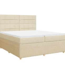 New Boxspring met matras stof crèmekleurig 200x200 cm Bedden