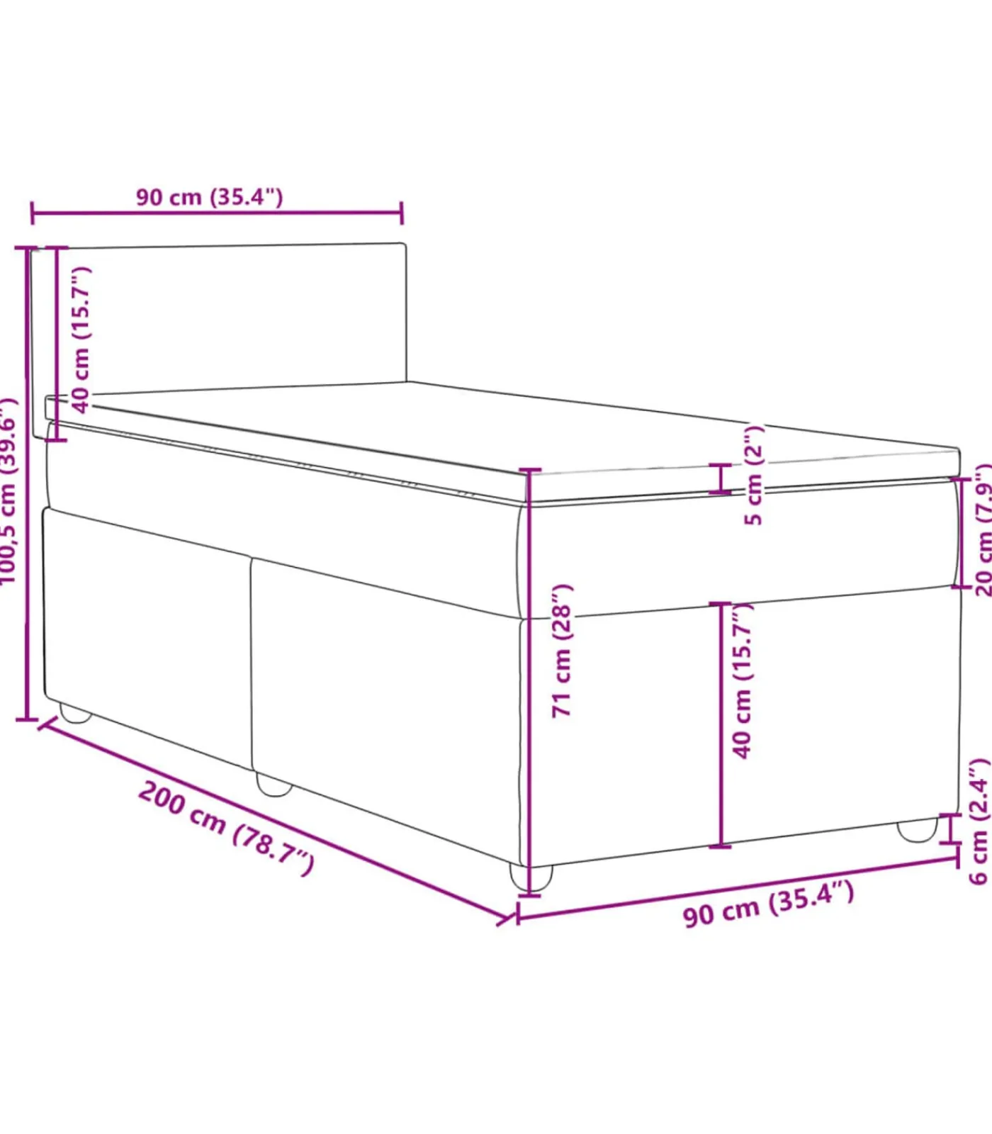 Clearance Boxspring met matras stof donkerbruin 90x200 cm Bedden