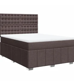 New Boxspring met matras stof donkerbruin 160x200 cm Bedden