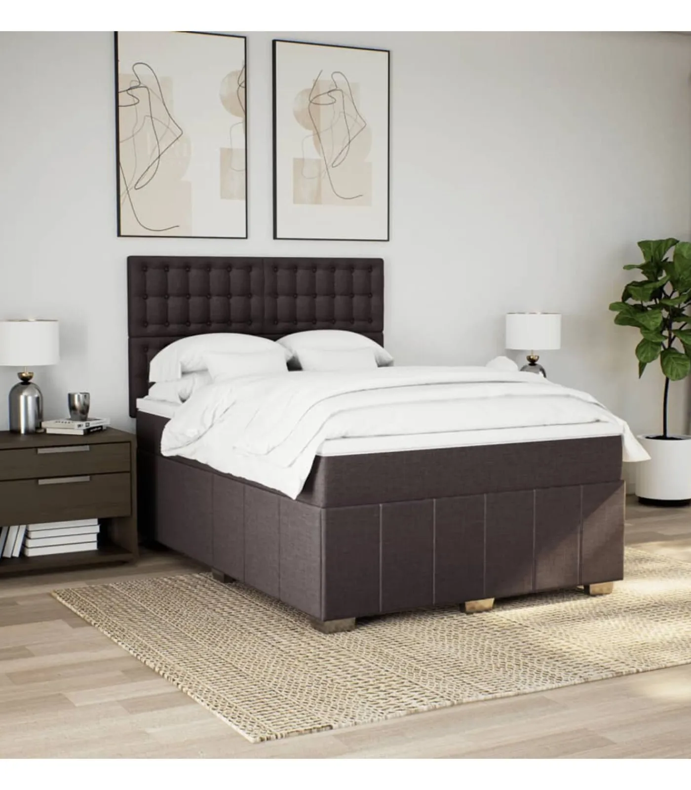 New Boxspring met matras stof donkerbruin 160x200 cm Bedden