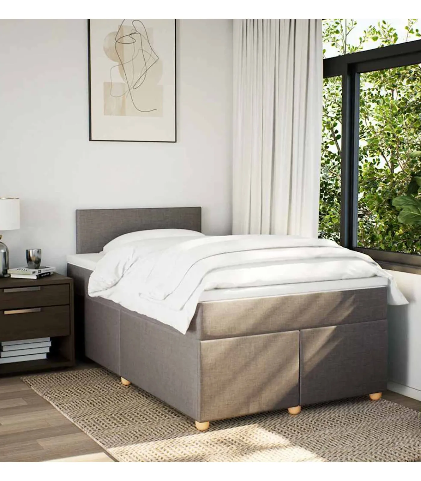 Boxspring met matras stof taupe 120x190 cm Bedden