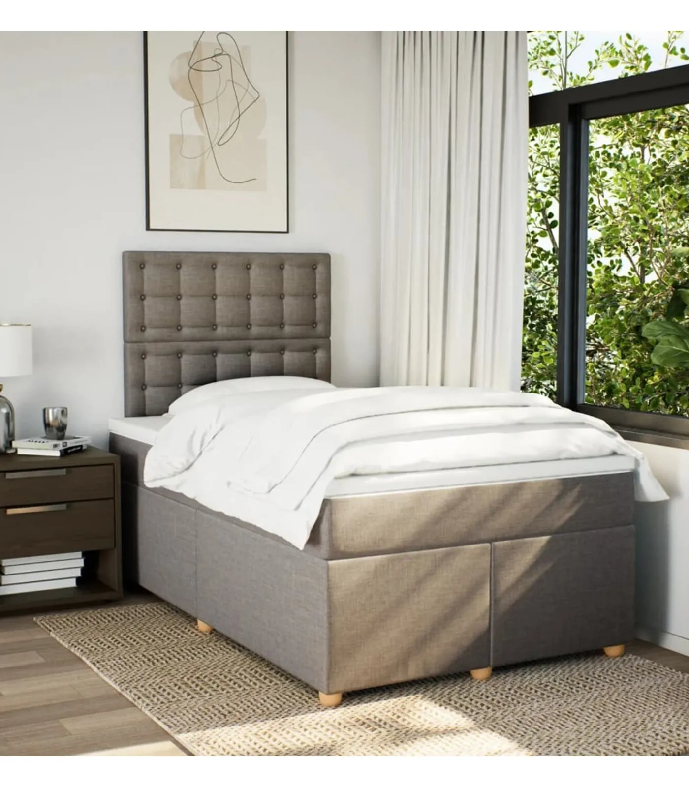Clearance Boxspring met matras stof taupe 120x190 cm Bedden
