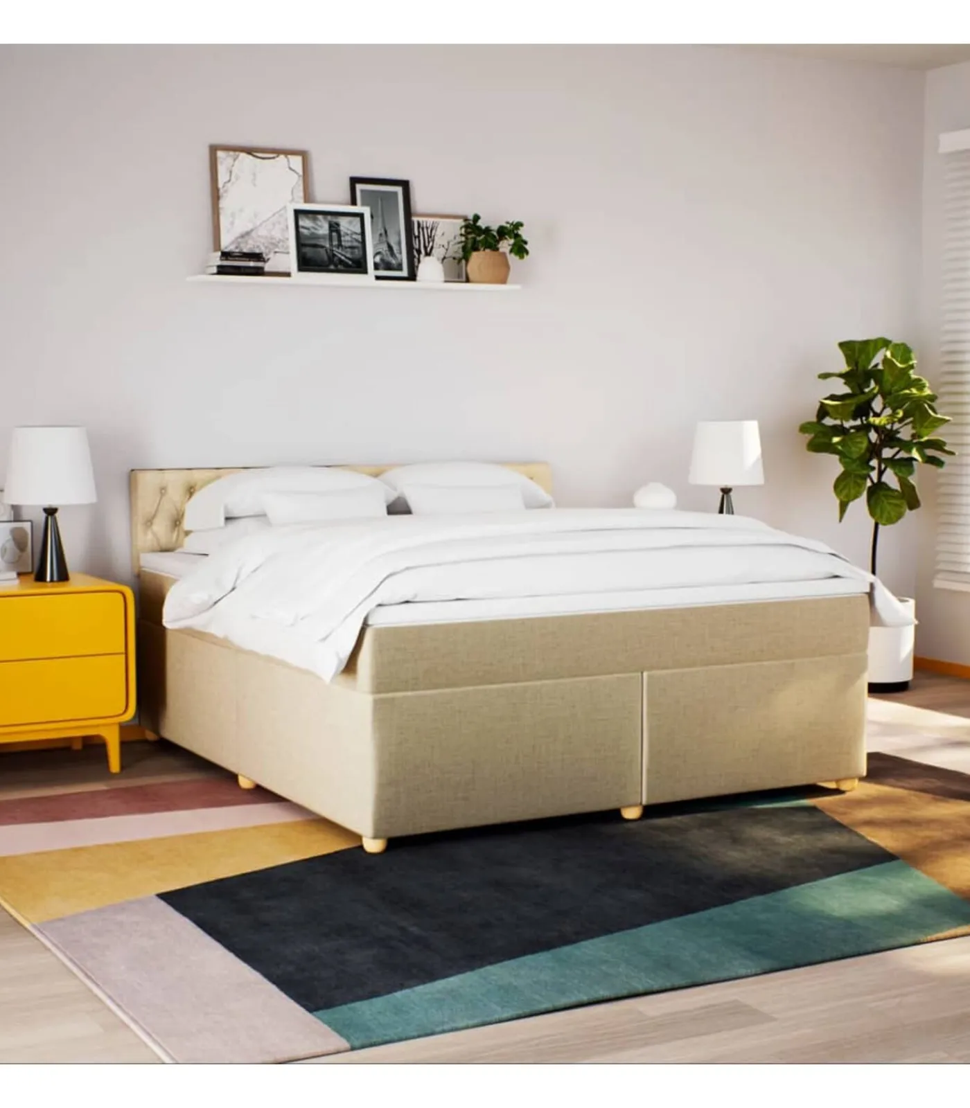 New Boxspring met matras stof crèmekleurig 180x200 cm Bedden