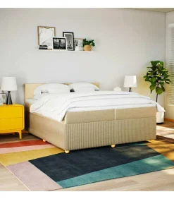 Outlet Boxspring met matras stof crèmekleurig 200x200 cm Bedden