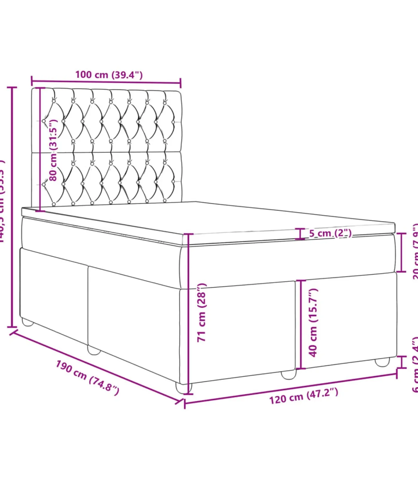 Hot Boxspring met matras stof taupe 120x190 cm Bedden