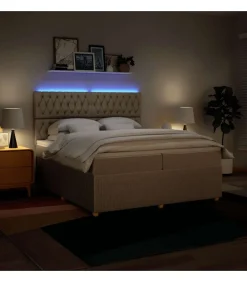 Boxspring met matras stof crèmekleurig 200x200 cm Bedden
