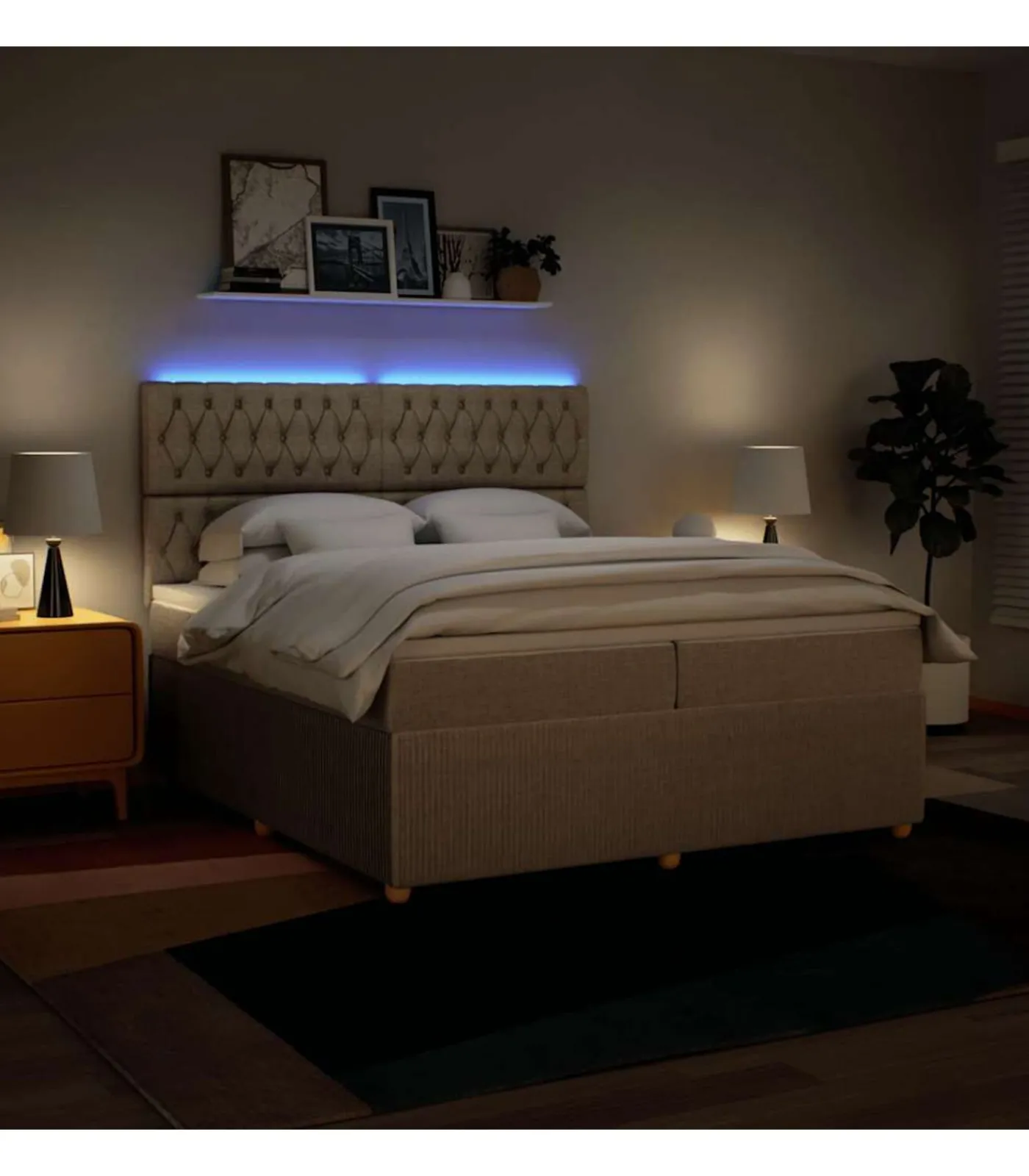 Boxspring met matras stof crèmekleurig 200x200 cm Bedden