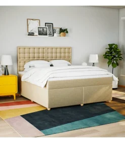 Online Boxspring met matras stof crèmekleurig 180x200 cm Bedden