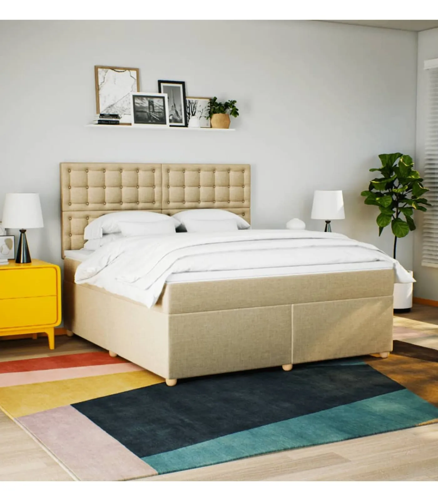 Online Boxspring met matras stof crèmekleurig 180x200 cm Bedden