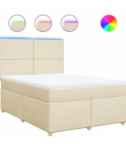 Clearance Boxspring met matras stof crèmekleurig 160x200 cm Bedden