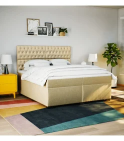 Boxspring met matras stof crèmekleurig 200x200 cm Bedden