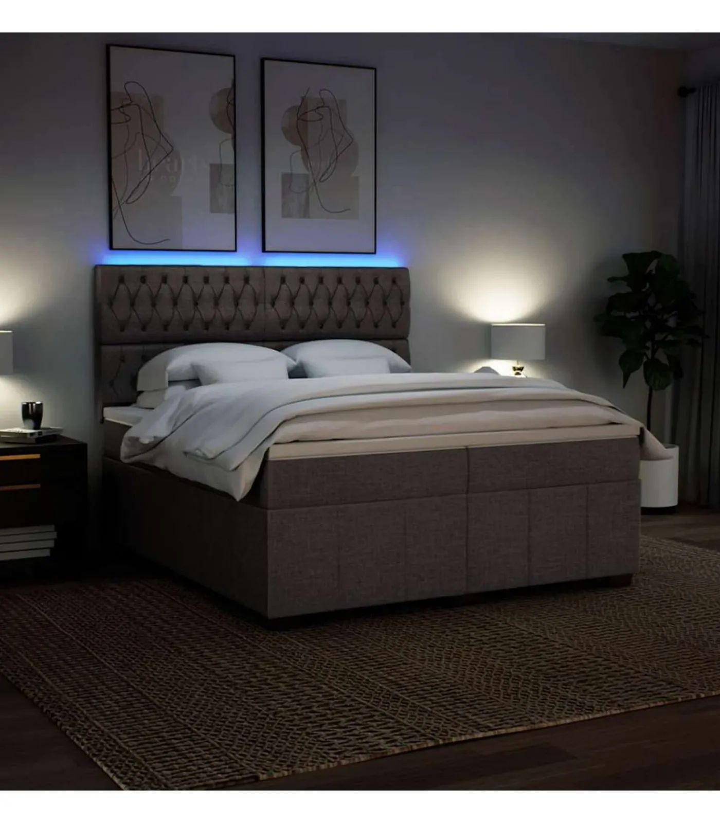 Boxspring met matras stof taupe 200x200 cm Bedden