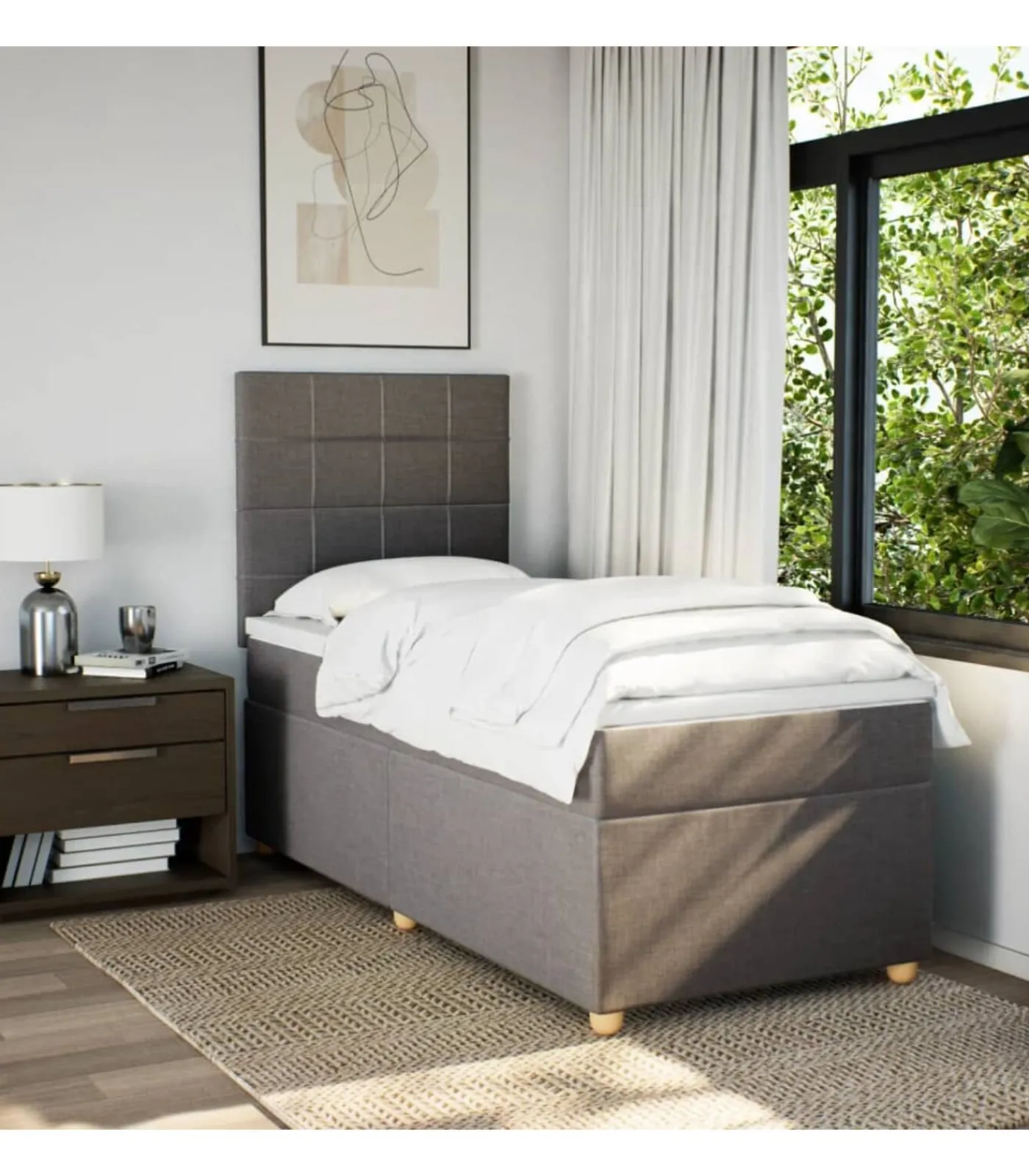 Discount Boxspring met matras stof taupe 100x200 cm Bedden