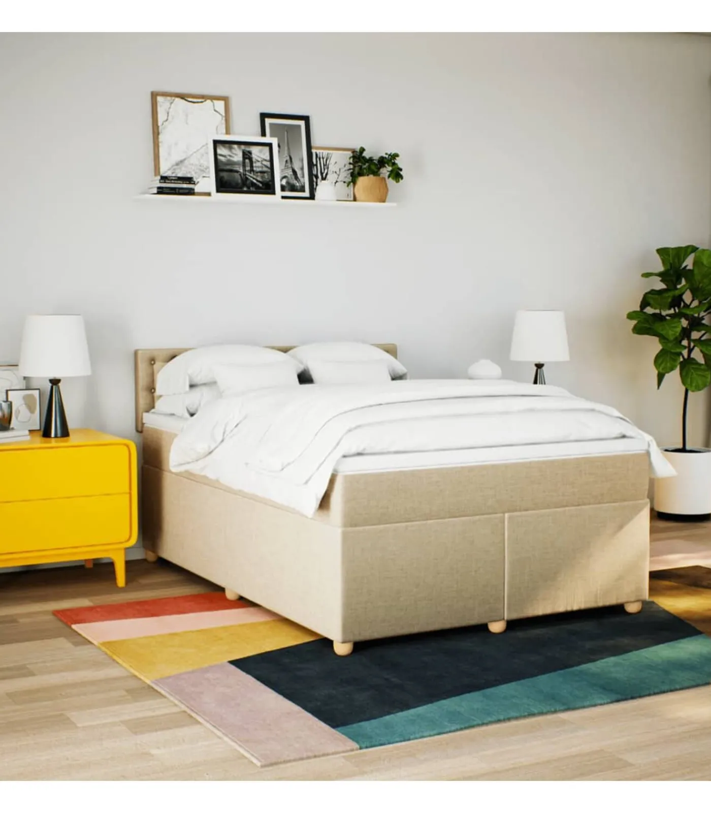 Outlet Boxspring met matras stof crèmekleurig 160x200 cm Bedden