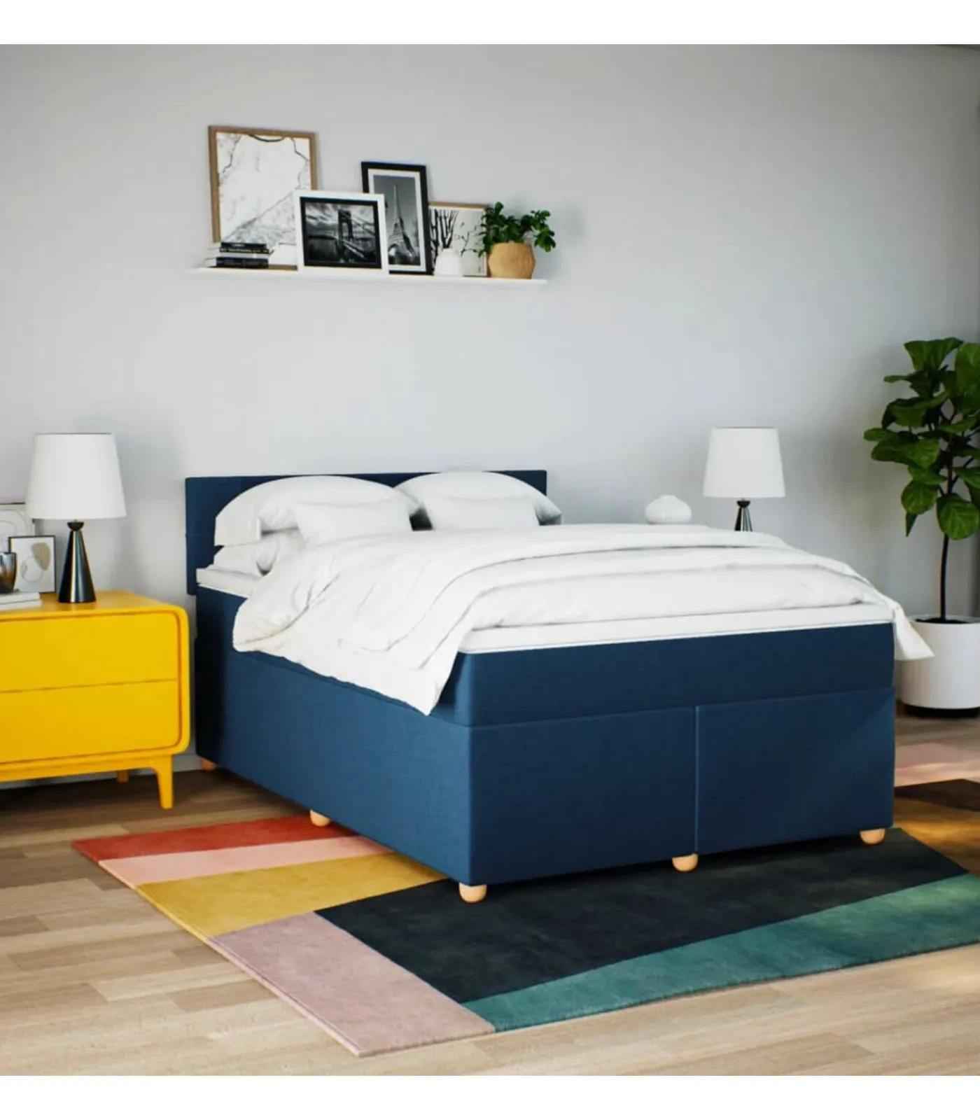 Outlet Boxspring met matras stof blauw 140x200 cm Bedden