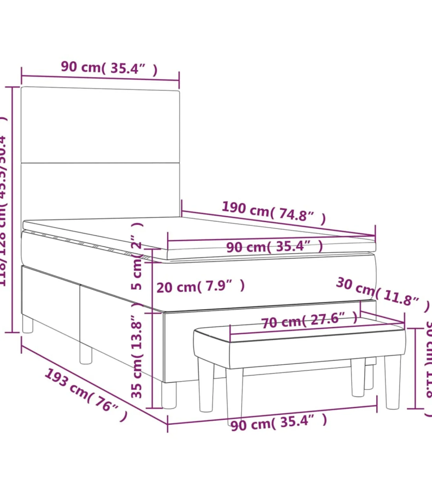 Best Boxspring met matras stof crèmekleurig 90x190 cm Bedden