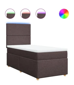 New Boxspring met matras stof donkerbruin 90x200 cm Bedden