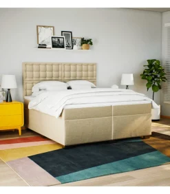 Discount Boxspring met matras stof crèmekleurig 200x200 cm Bedden