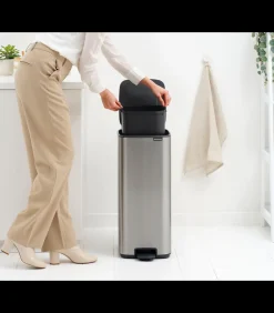 Best Bo Pedaalemmer, 30 liter, stil sluitend, kunststof binnenemmer - Matt Steel Fingerprint Proof Manden En Bakken