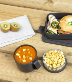 Online lunchset lunchbox en soepbeker Dark Grey kunststof 2-delig Tafelgerei