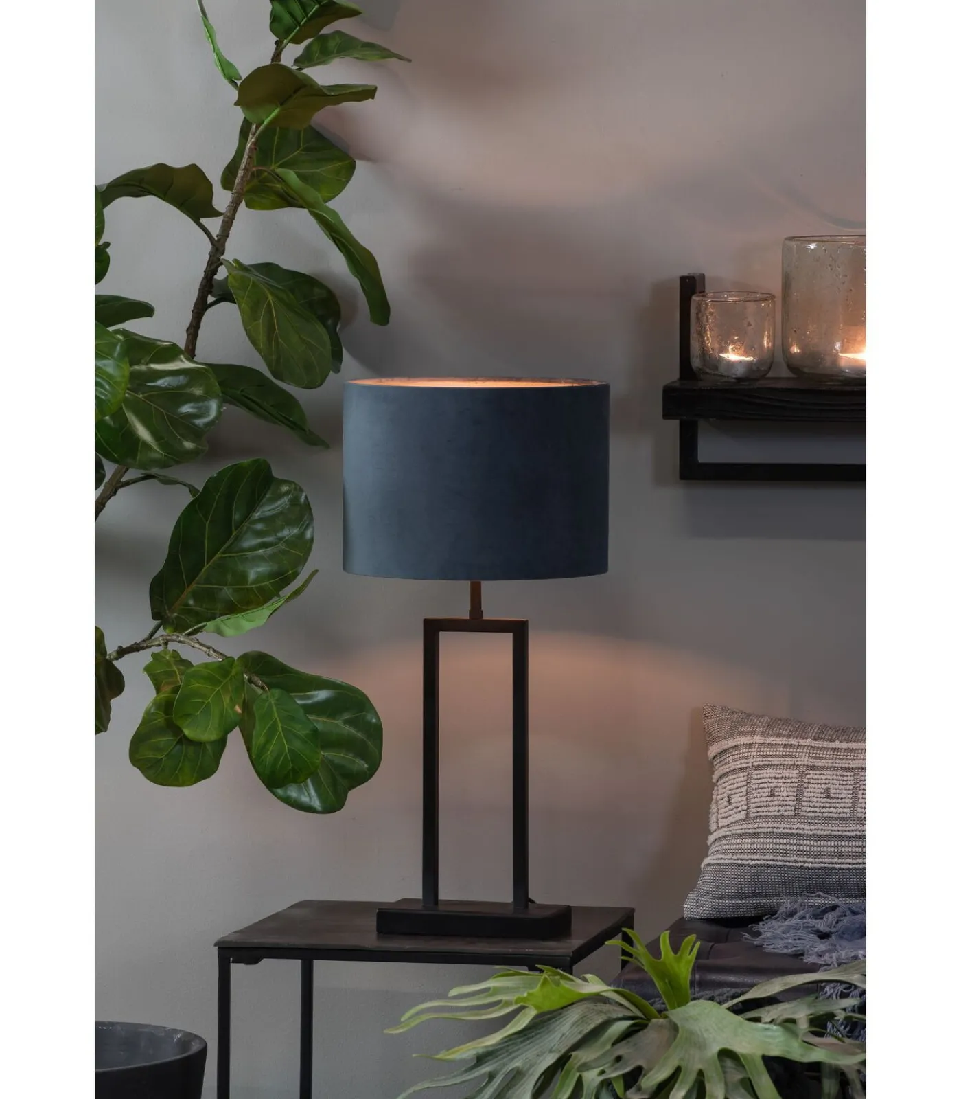 Online Cilinder Lampenkap Velours - Petrol Blue - Ø40x30cm Lampenkappen