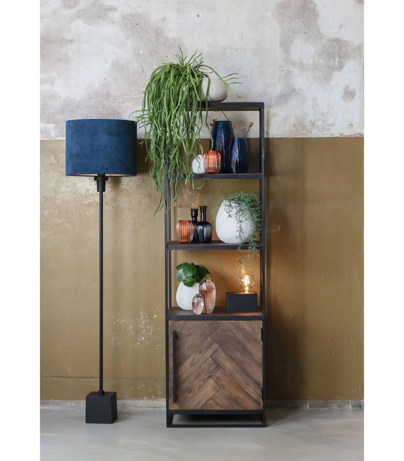 Online Cilinder Lampenkap Velours - Petrol Blue - Ø40x30cm Lampenkappen