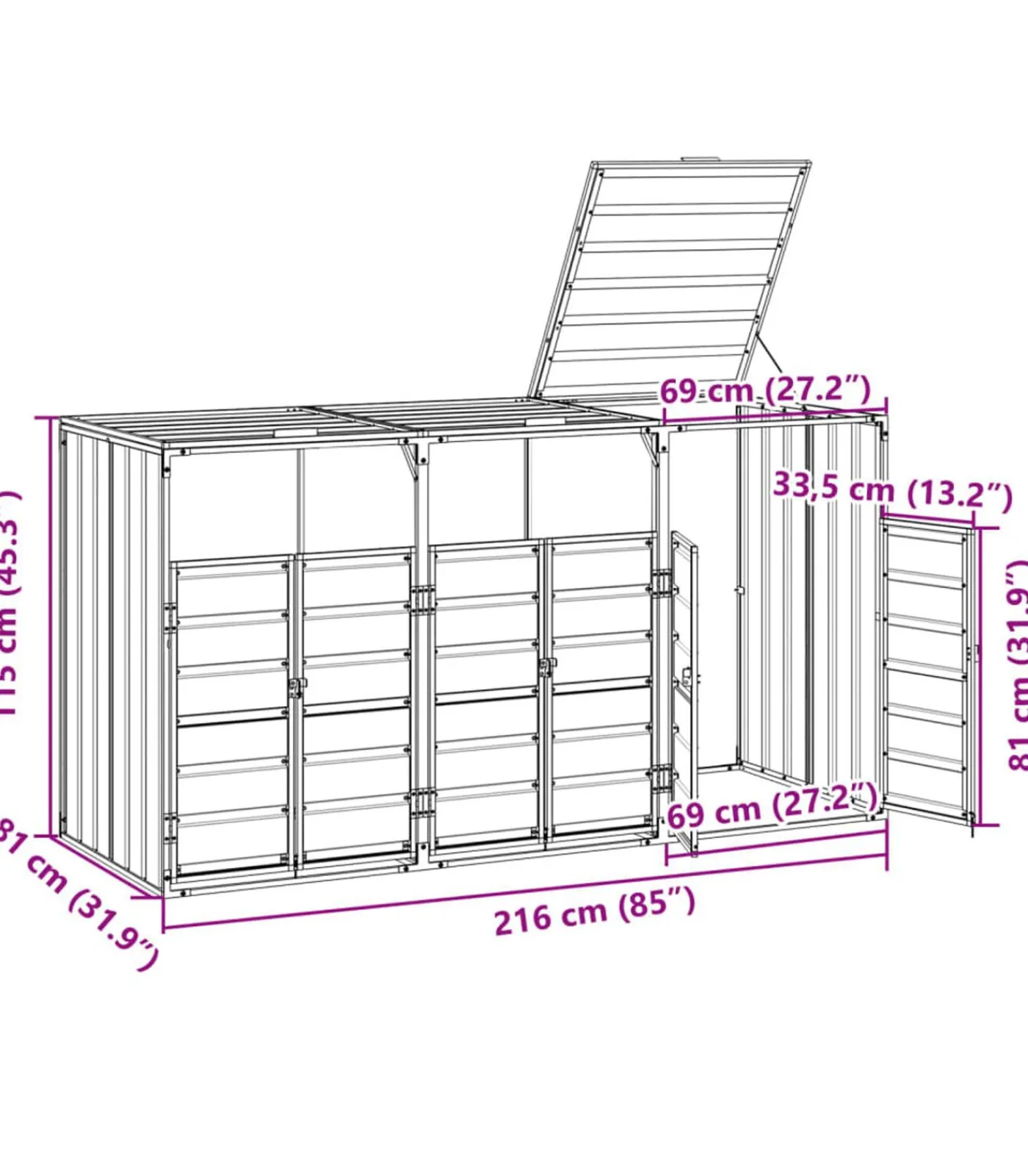 Containerberging voor 3 containers 216x81x115 cm staal bruin Manden En Bakken