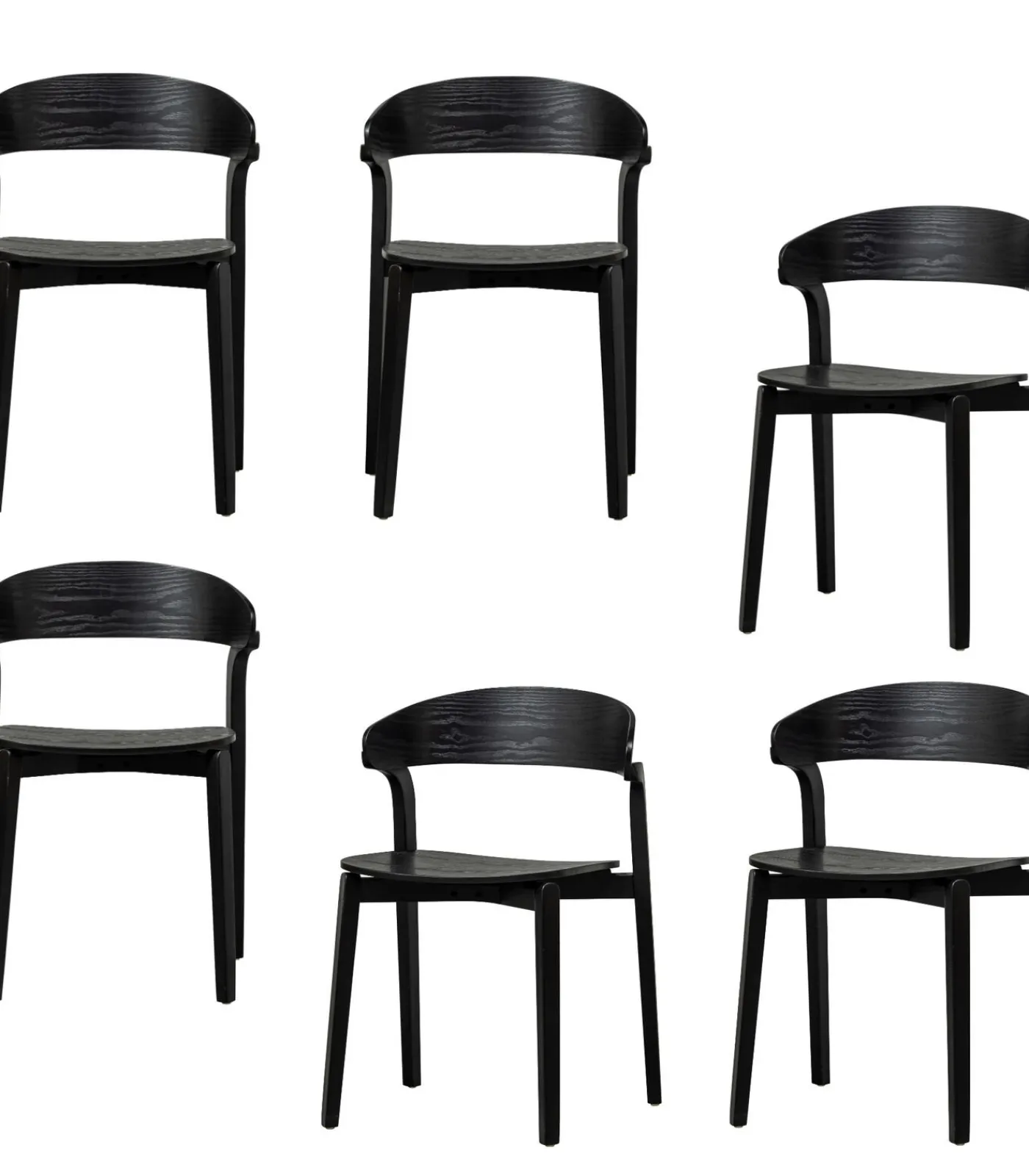 Discount Cras Eetkamerstoelen - Essenhout - Zwart - Set van 6 Stoelen