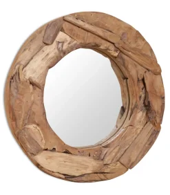 Decoratieve spiegel rond 60 cm teakhout Spiegels