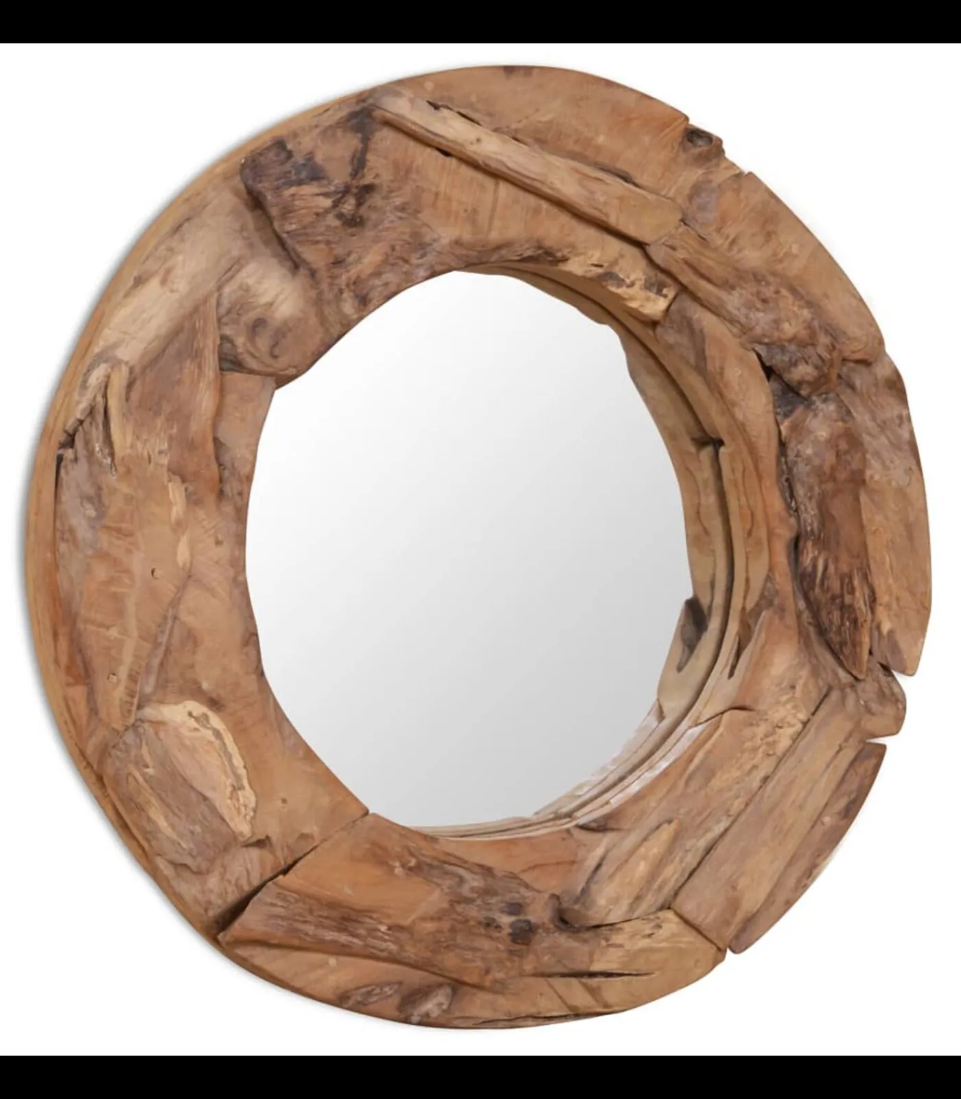 Decoratieve spiegel rond 60 cm teakhout Spiegels