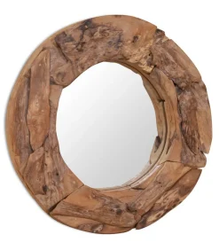 Decoratieve spiegel rond 60 cm teakhout Spiegels