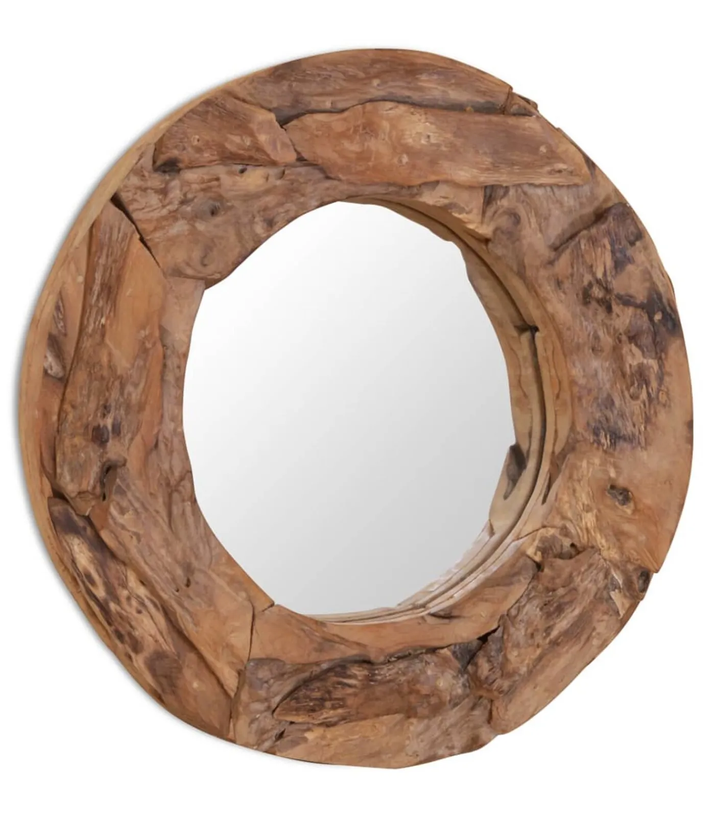 Decoratieve spiegel rond 60 cm teakhout Spiegels
