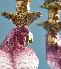 Discount 2-delig Set Kandelaar Papegaai/roze/groen Kaarsen & Kaarshouders